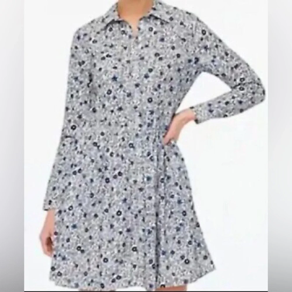 J. Crew Navy and White Floral Long-Sleeve Button Dress - Picture 2 of 16